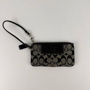 Coach Signature Canvas Wristlet with Leather Trim